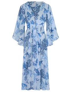 Printed V-Neck Midaxi Kaftan Beach Dress