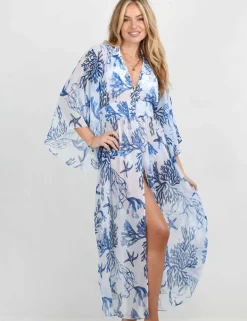 Printed V-Neck Midaxi Kaftan Beach Dress
