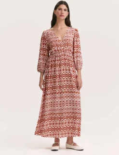 Printed V-Neck Midaxi Waisted Dress