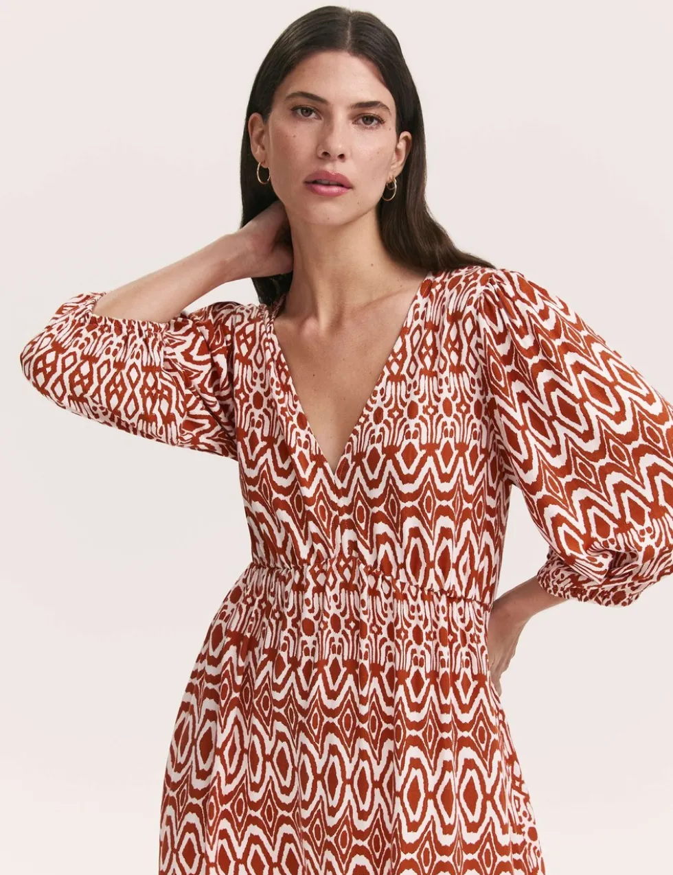 Printed V-Neck Midaxi Waisted Dress