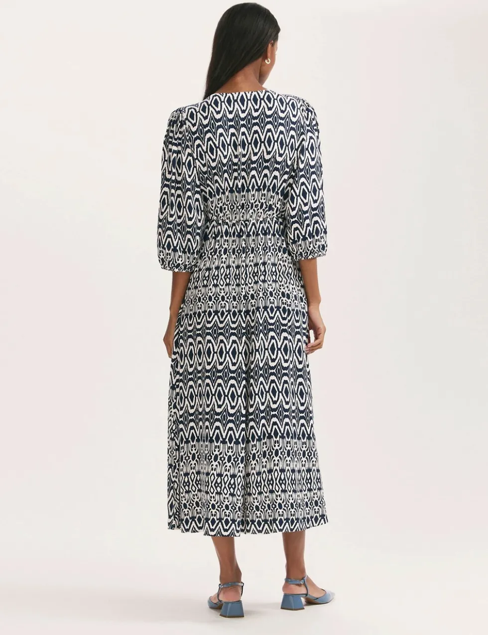 Printed V-Neck Midaxi Waisted Dress