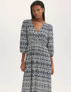 Printed V-Neck Midaxi Waisted Dress