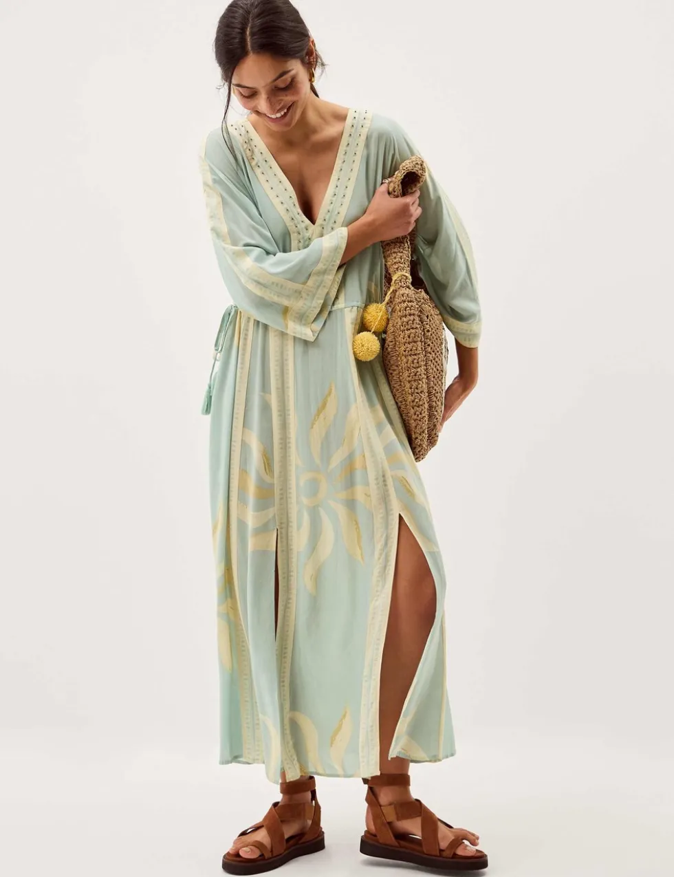 Printed V-Neck Midi Beach Dress