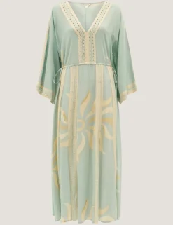 Printed V-Neck Midi Beach Dress