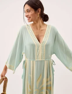 Printed V-Neck Midi Beach Dress
