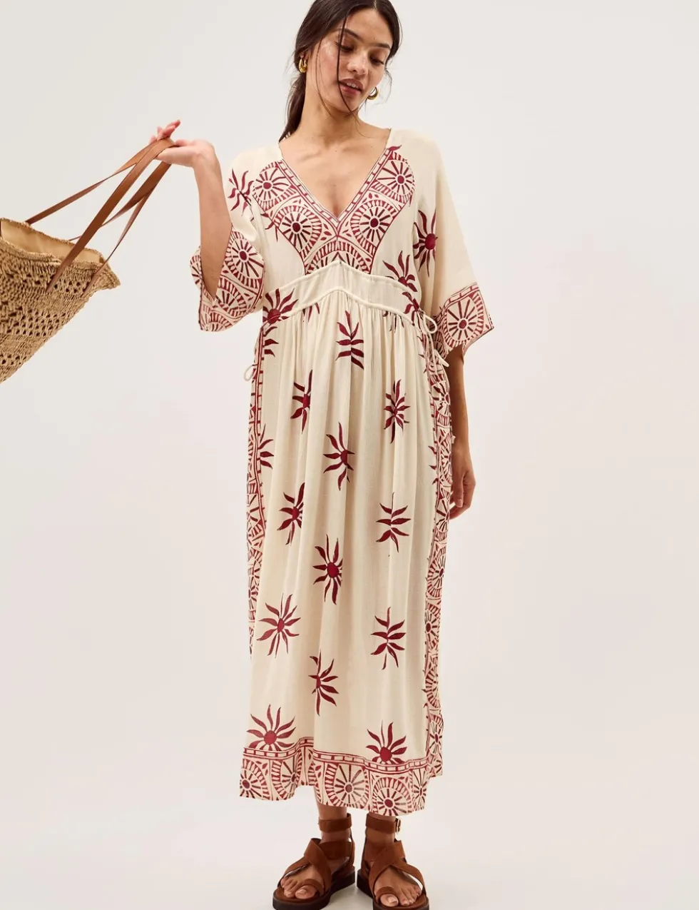 Printed V-Neck Midi Beach Dress