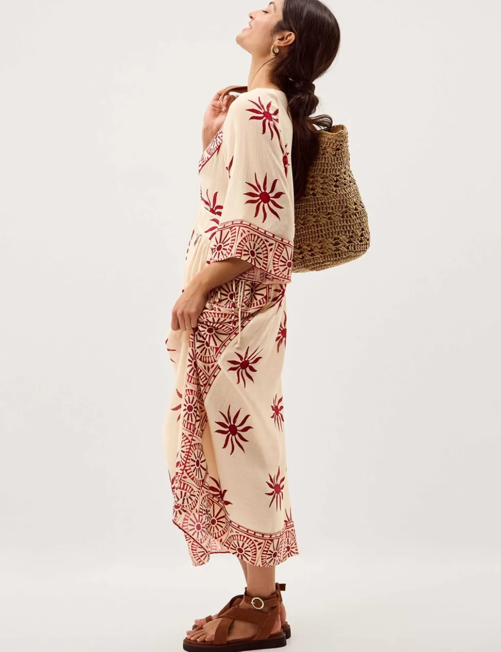 Printed V-Neck Midi Beach Dress