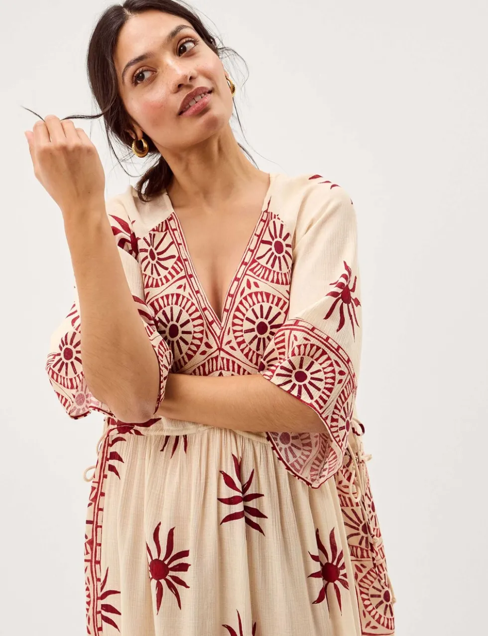 Printed V-Neck Midi Beach Dress