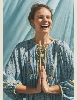 Printed V-Neck Midi Kaftan Dress