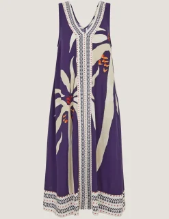 Printed V-Neck Midi Kaftan Dress