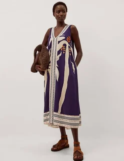 Printed V-Neck Midi Kaftan Dress