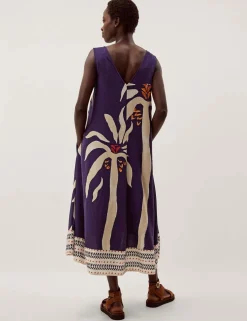 Printed V-Neck Midi Kaftan Dress