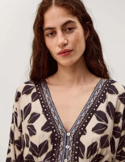 Printed V-Neck Midi Kaftan Dress