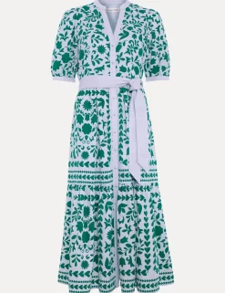Printed V-Neck Midi Shirt Dress