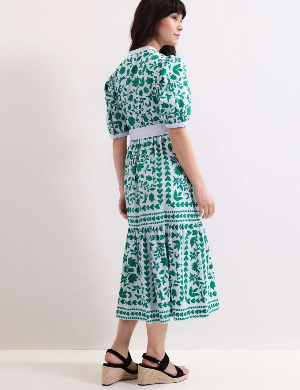 Printed V-Neck Midi Shirt Dress