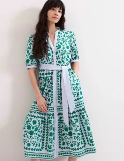 Printed V-Neck Midi Shirt Dress
