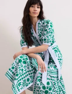 Printed V-Neck Midi Shirt Dress