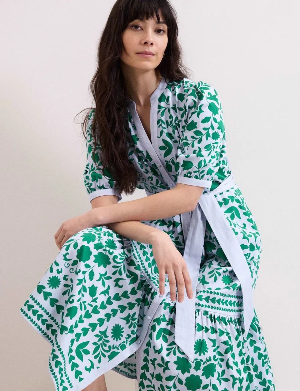 Printed V-Neck Midi Shirt Dress