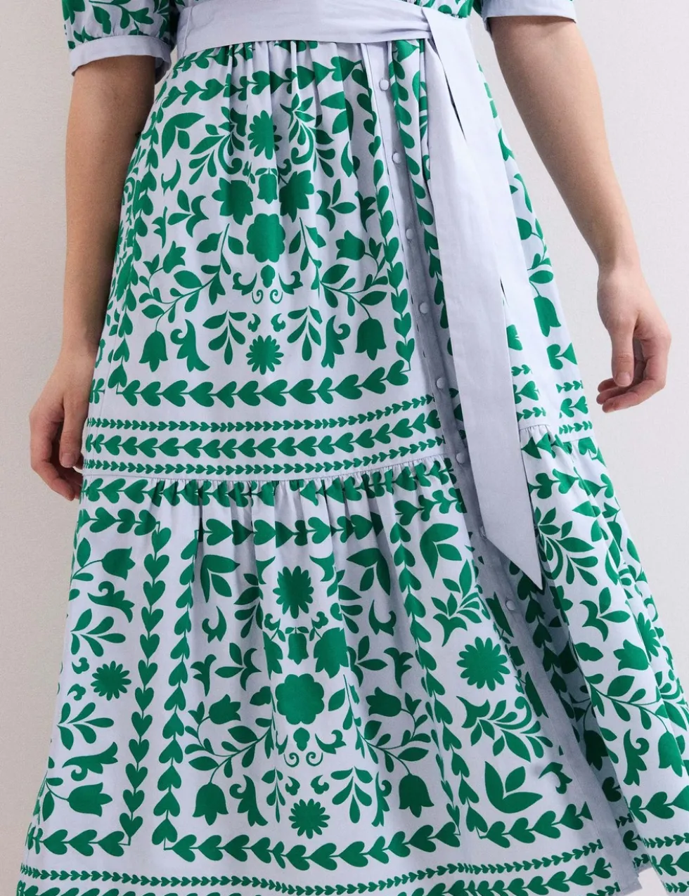 Printed V-Neck Midi Shirt Dress