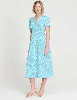 Printed V-Neck Midi Tea Dress