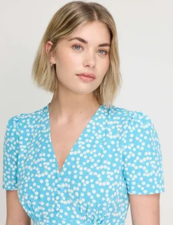 Printed V-Neck Midi Tea Dress