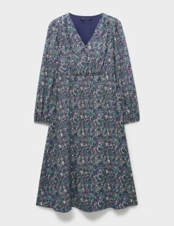 Printed V-Neck Midi Tea Dress