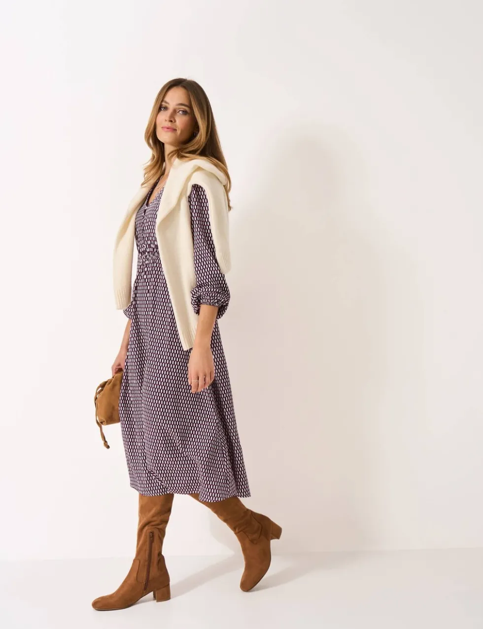 Printed V-Neck Midi Tea Dress