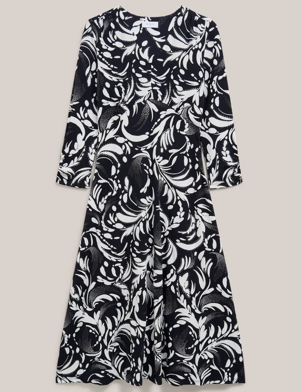 Printed V-Neck Midi Waisted Dress