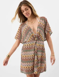 Printed V-Neck Mini Beach Cover Up Kaftan