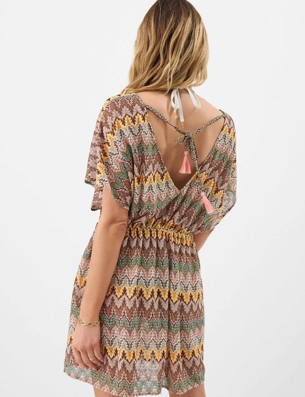 Printed V-Neck Mini Beach Cover Up Kaftan