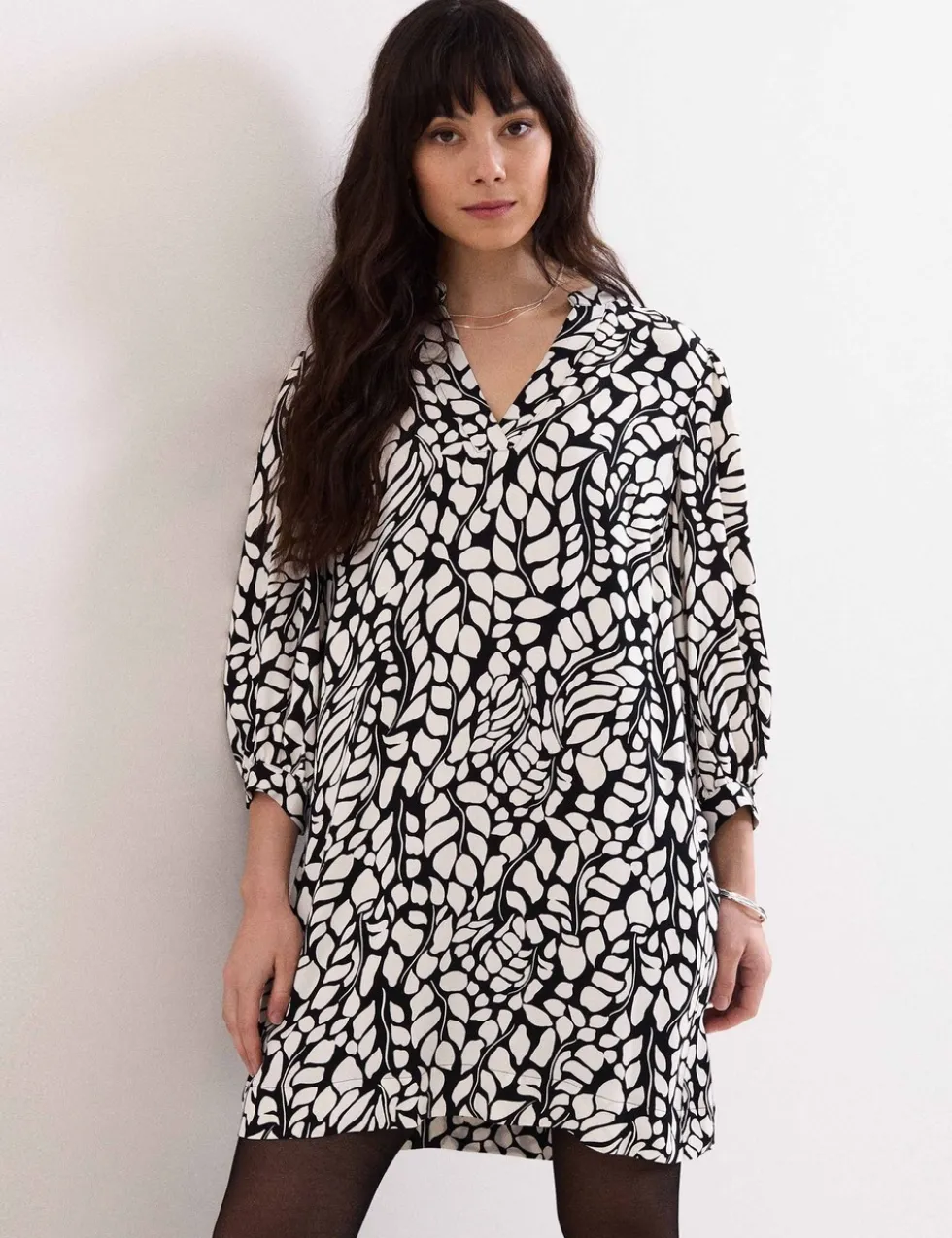 Printed V-Neck Mini Shift Dress