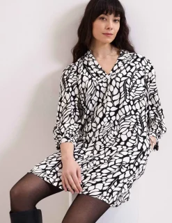 Printed V-Neck Mini Shift Dress