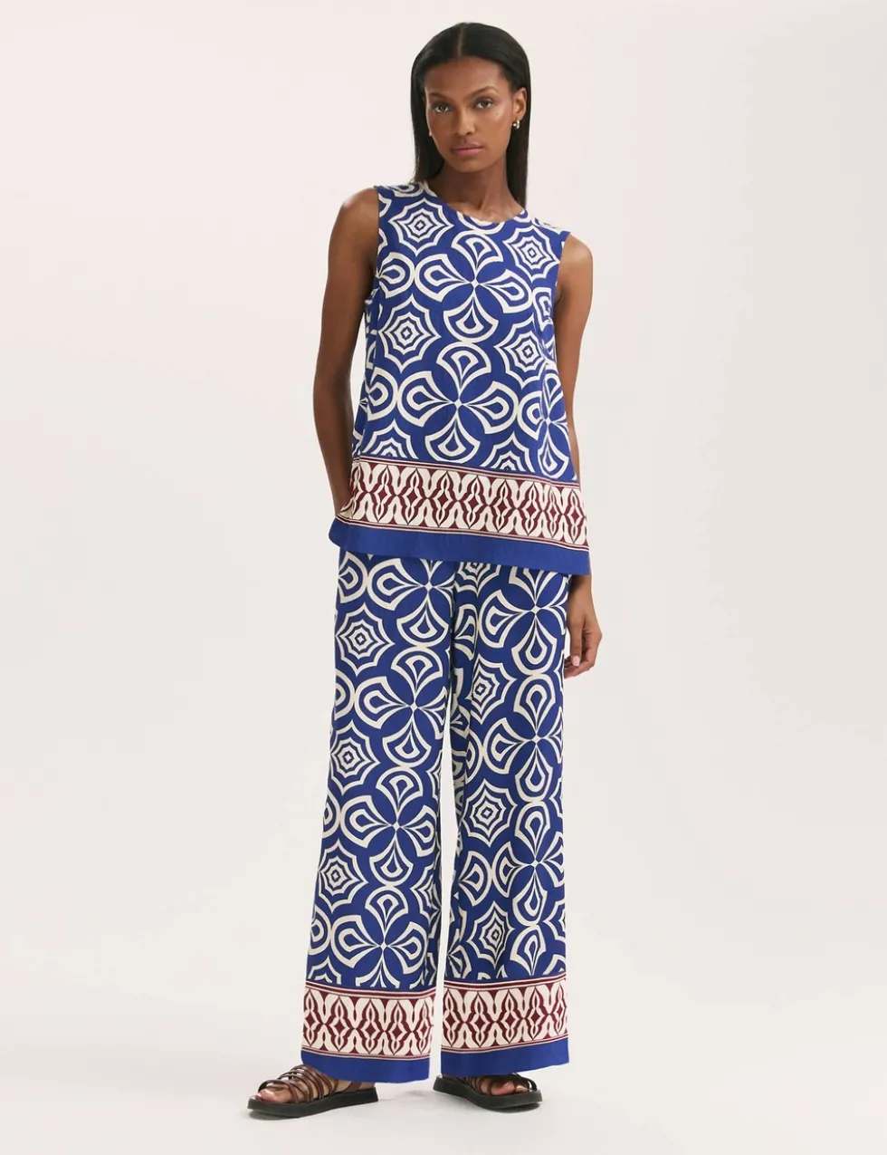 Printed Wide Leg Trousers