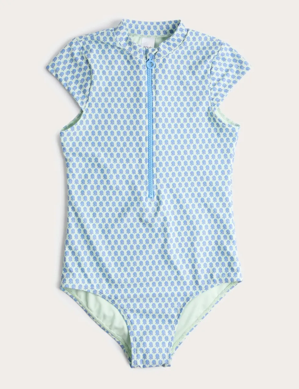Printed Zip Through Cap Sleeve Swimsuit (6-16 Yrs)