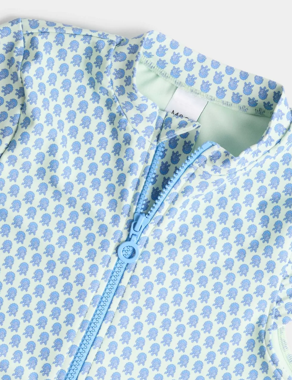 Printed Zip Through Cap Sleeve Swimsuit (6-16 Yrs)