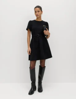 Puff Sleeve Belted Mini Skater Dress