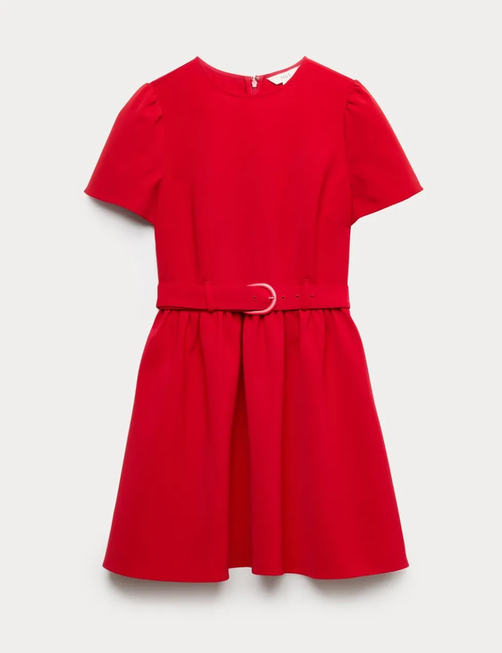 Puff Sleeve Belted Mini Skater Dress