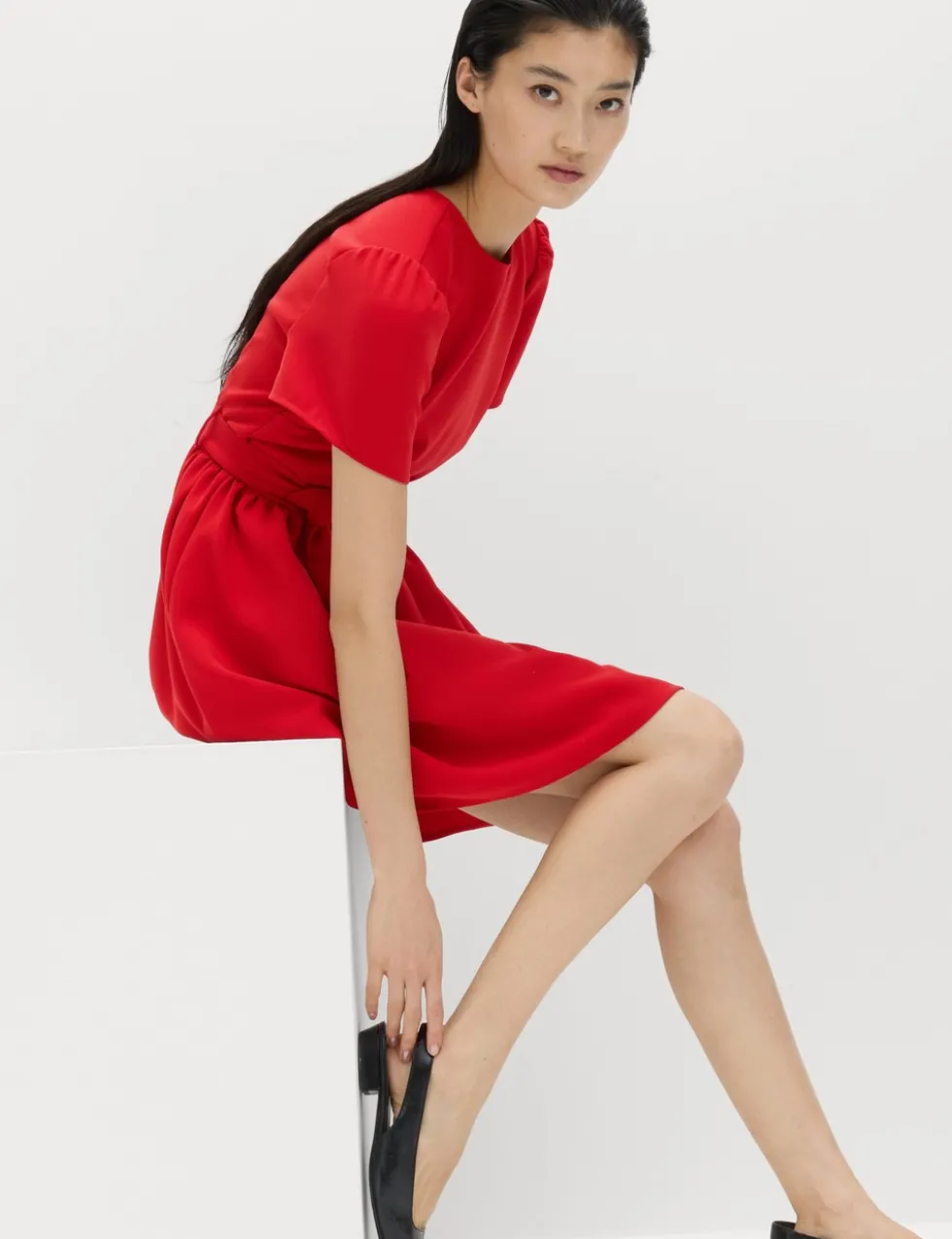 Puff Sleeve Belted Mini Skater Dress