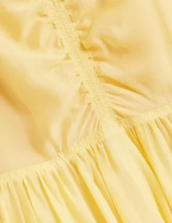 Puff Sleeve Ruched Midi Waisted Dress