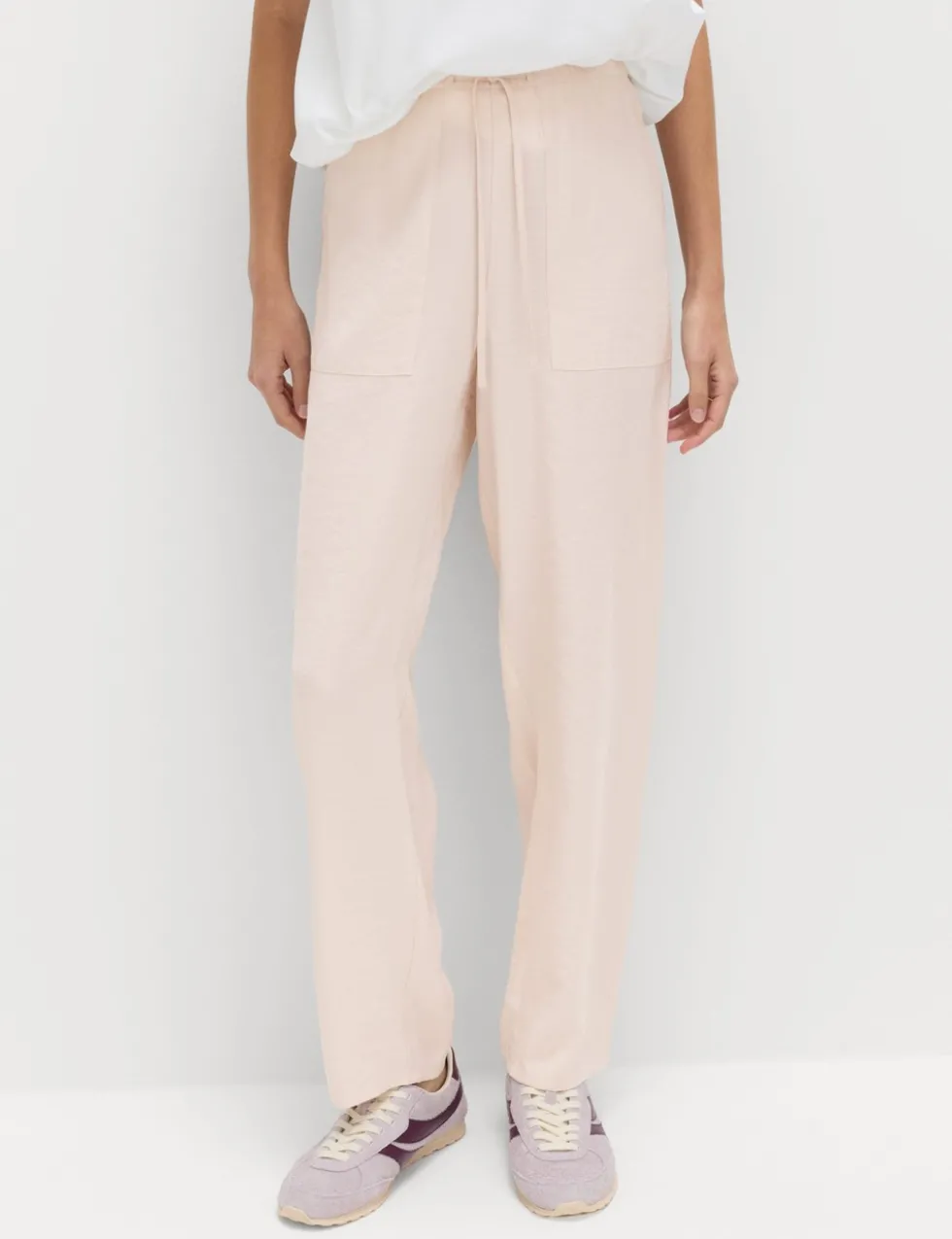 Pull On Elasticated Waist Straight Leg Trousers
