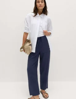 Pull On Elasticated Waist Straight Leg Trousers