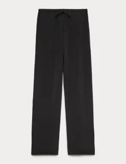 Pull On Elasticated Waist Straight Leg Trousers