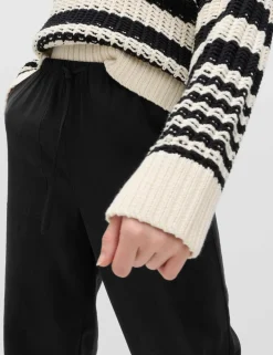 Pull On Elasticated Waist Straight Leg Trousers