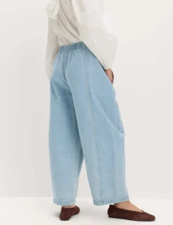Pull On High Waisted Barrel Leg Jeans