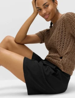 Pull On High Waisted Shorts with Linen