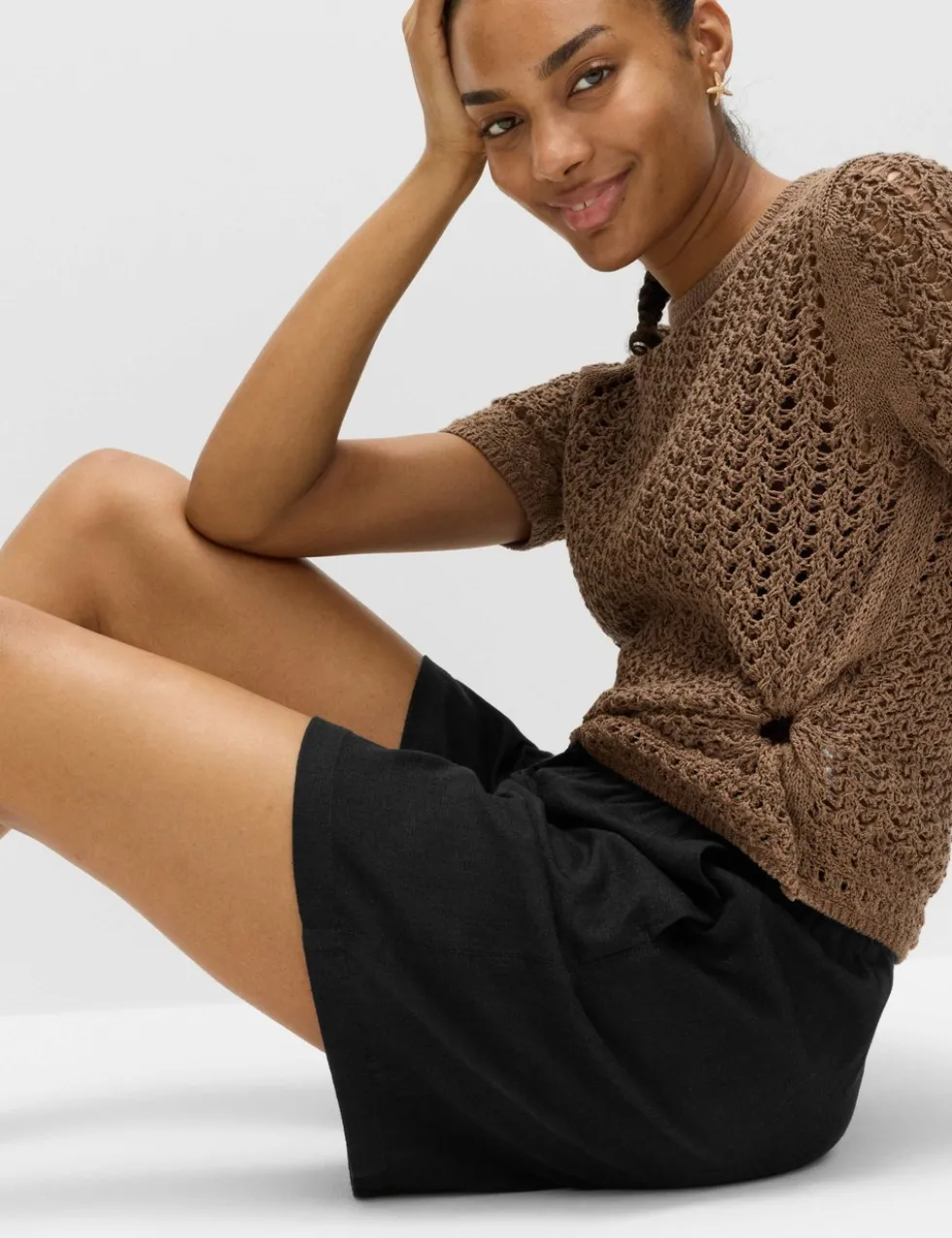 Pull On High Waisted Shorts with Linen