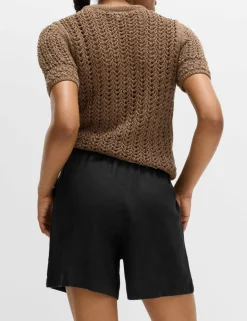 Pull On High Waisted Shorts with Linen