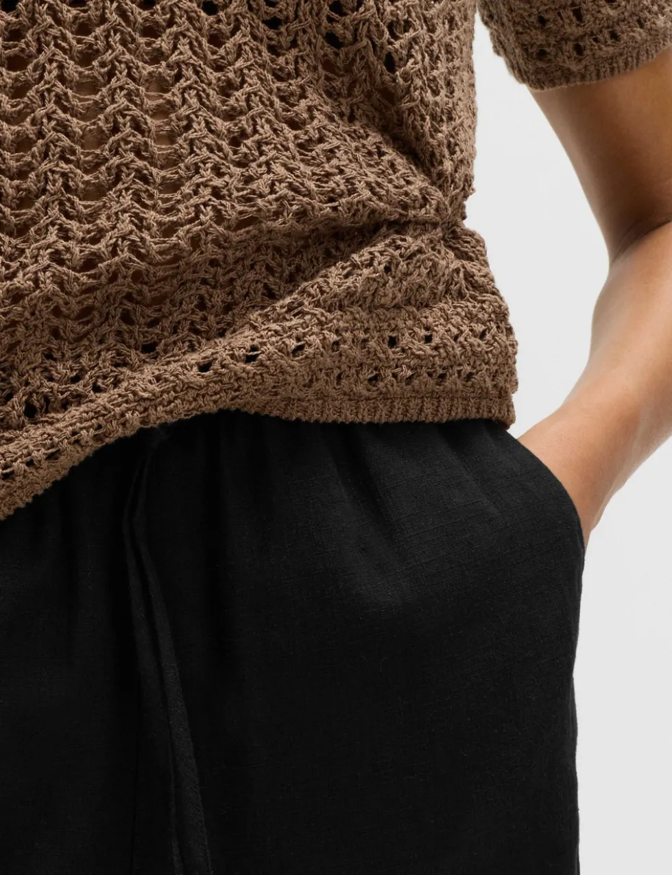 Pull On High Waisted Shorts with Linen