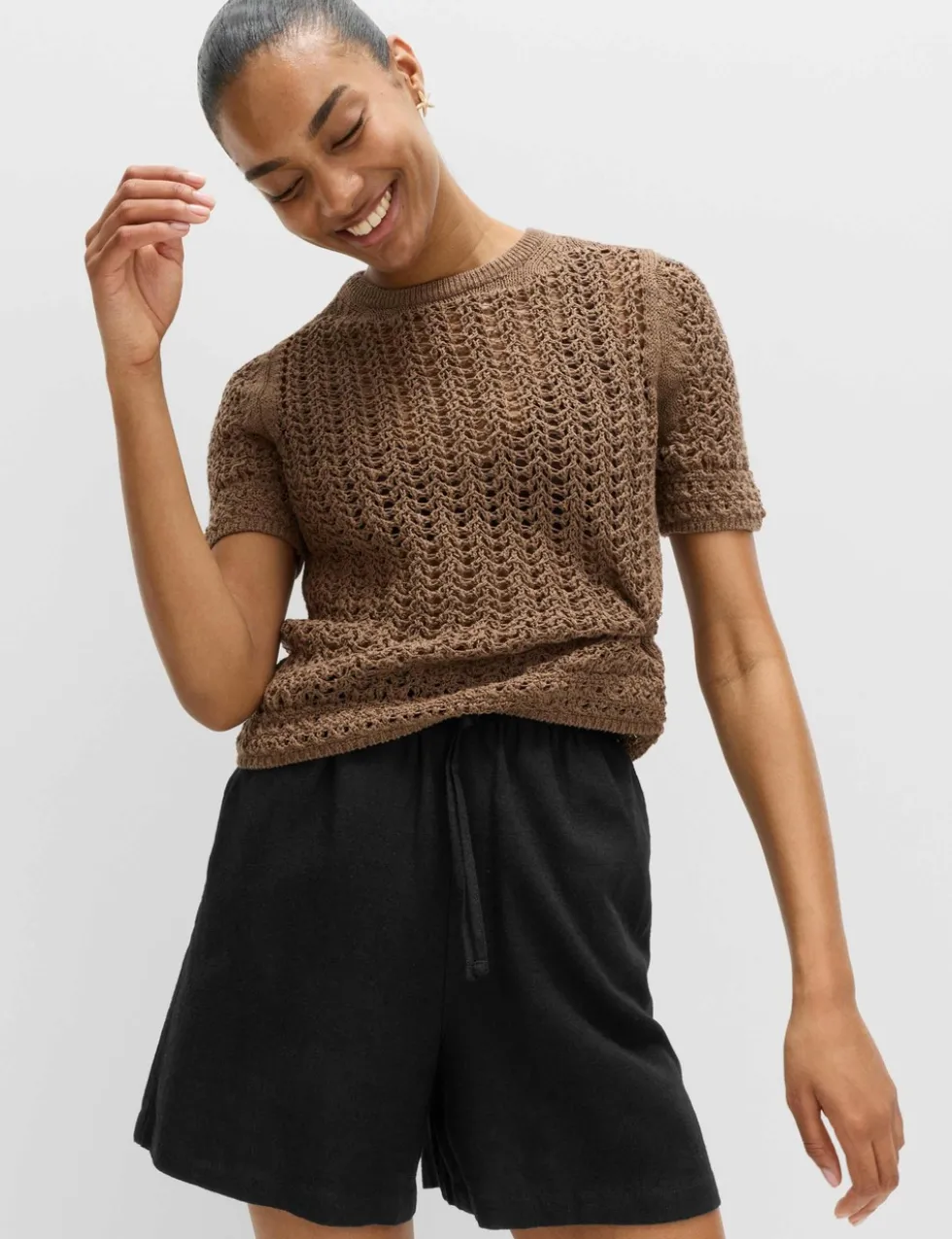 Pull On High Waisted Shorts with Linen