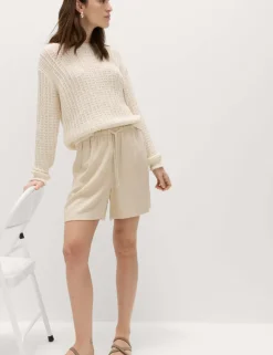 Pull On High Waisted Shorts with Linen